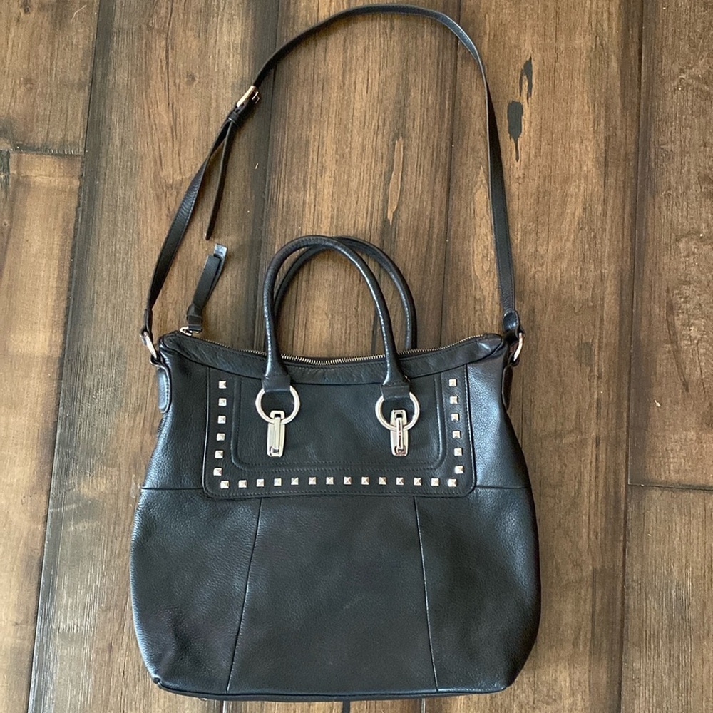 Black B Makowsky purse silver studs hardware